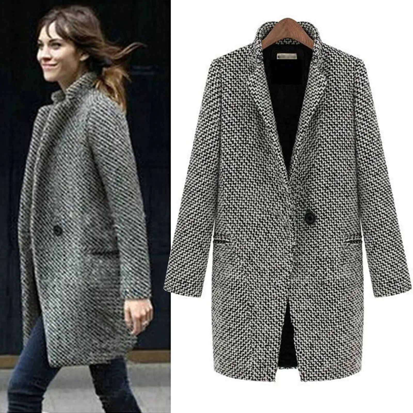 Vanessa™ | Sophisticated Checkered Long Coat