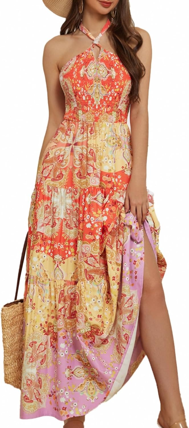 Women's Summer Floral Flowy A Line Maxi Dress