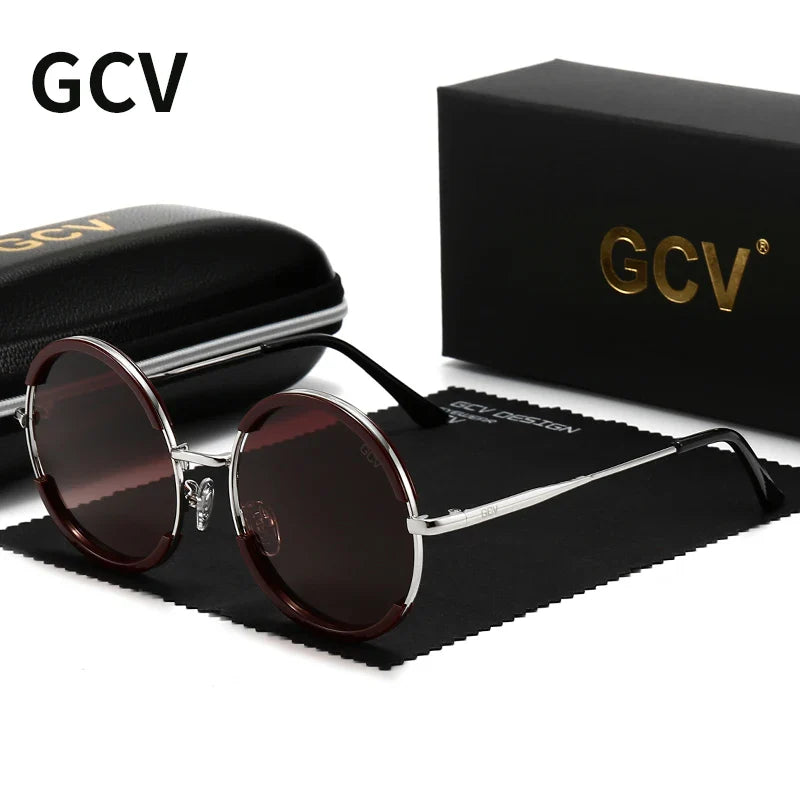 GCV Hot Sale Classic Men Male Women Female Gorgeous Sunglasses Round Frame Glasses Fashion Punk Style New Metal Polarized