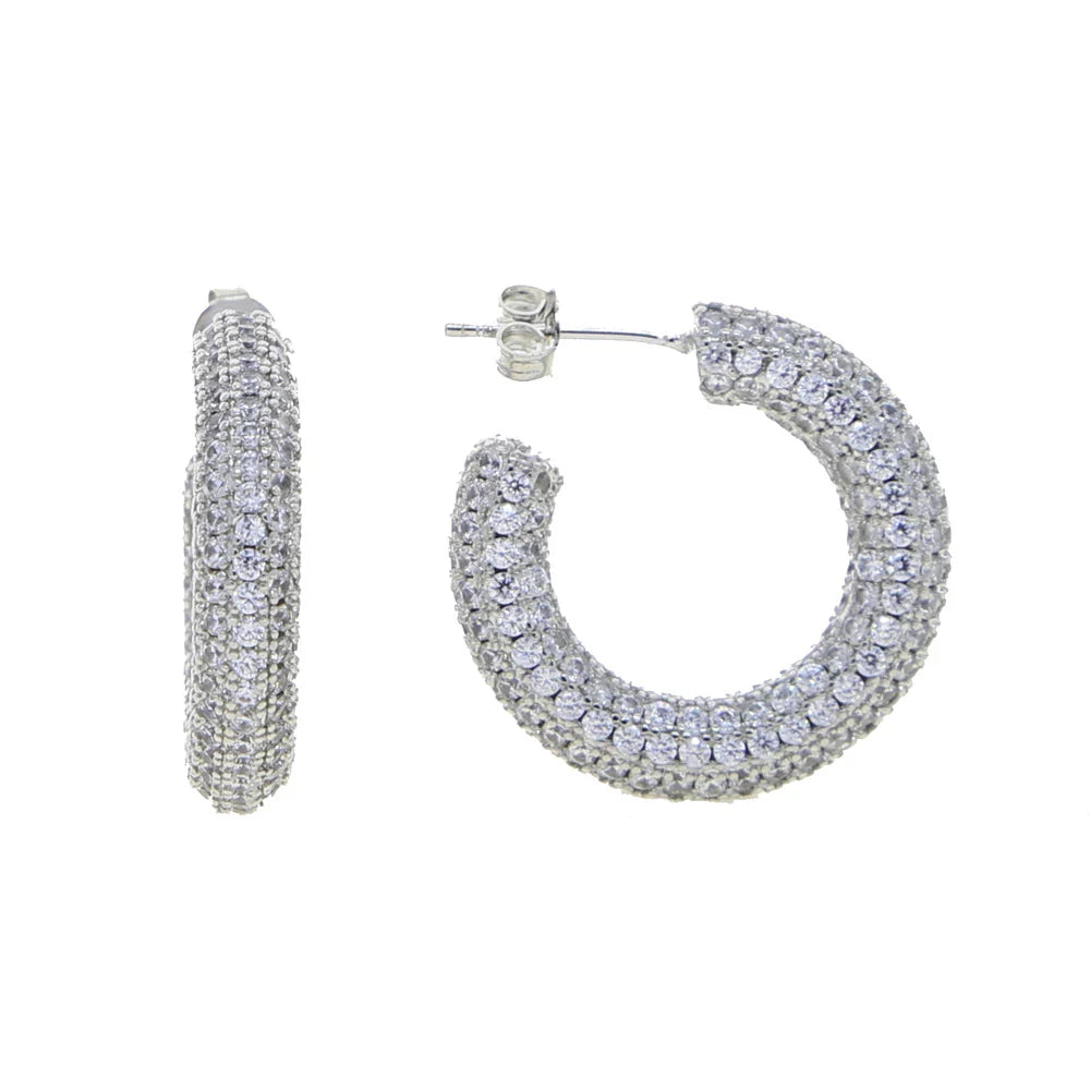 Full Iced Out Bling CZ Chunky Hoops Micro Pave Cubic Zirconia Sparking Geometric Round Circle Hoop Earring