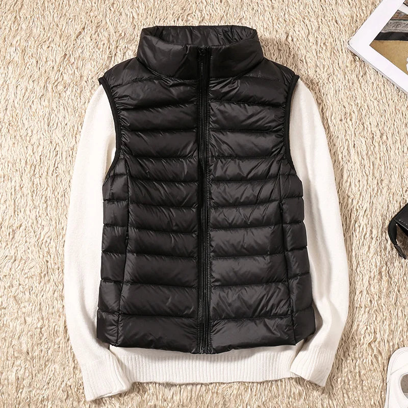 2020 New Women 90% White Duck Down Vest Women's Ultra Light Duck Down Vest Jacket Autumn Winter High Collar Sleeveless Coat