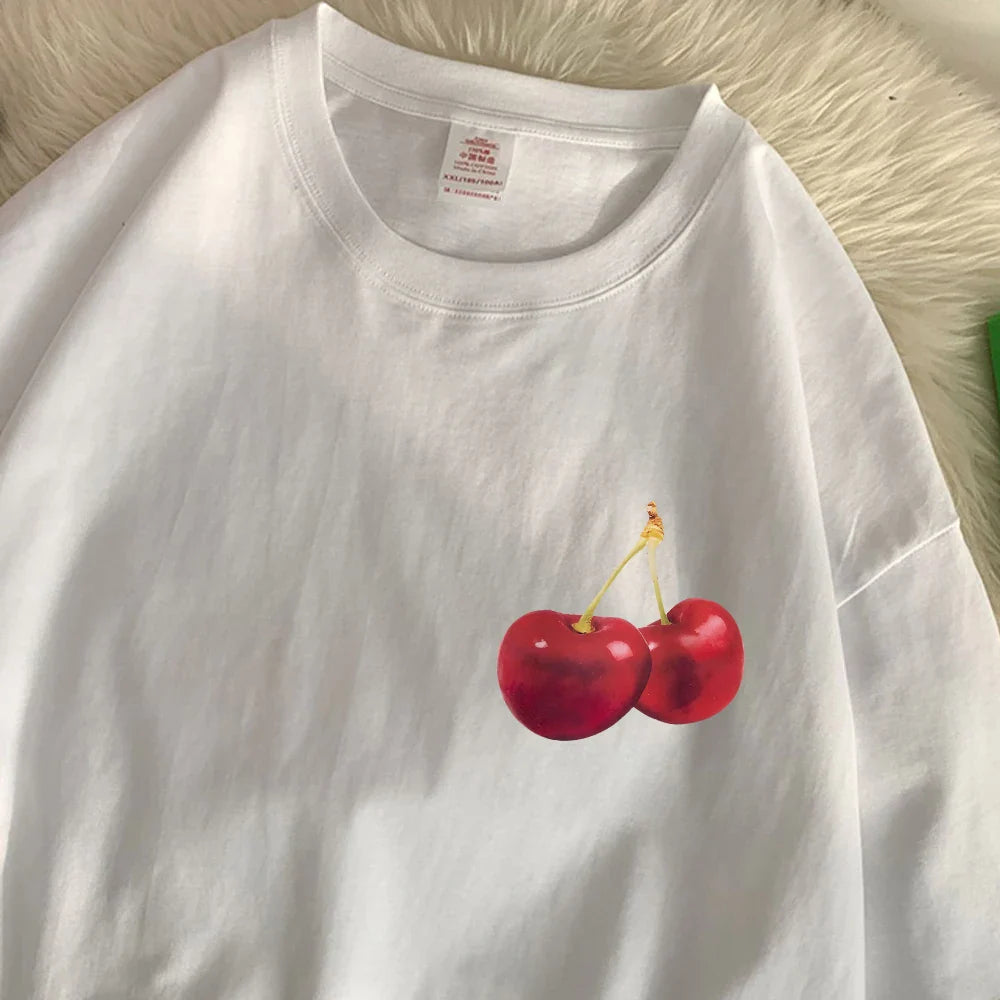 Cherries Cosh Valentine Funny T Shirts Women Summer Cotton Casual Wear Crewneck Tee Clothes Oversized Loose Couple T-Shirt