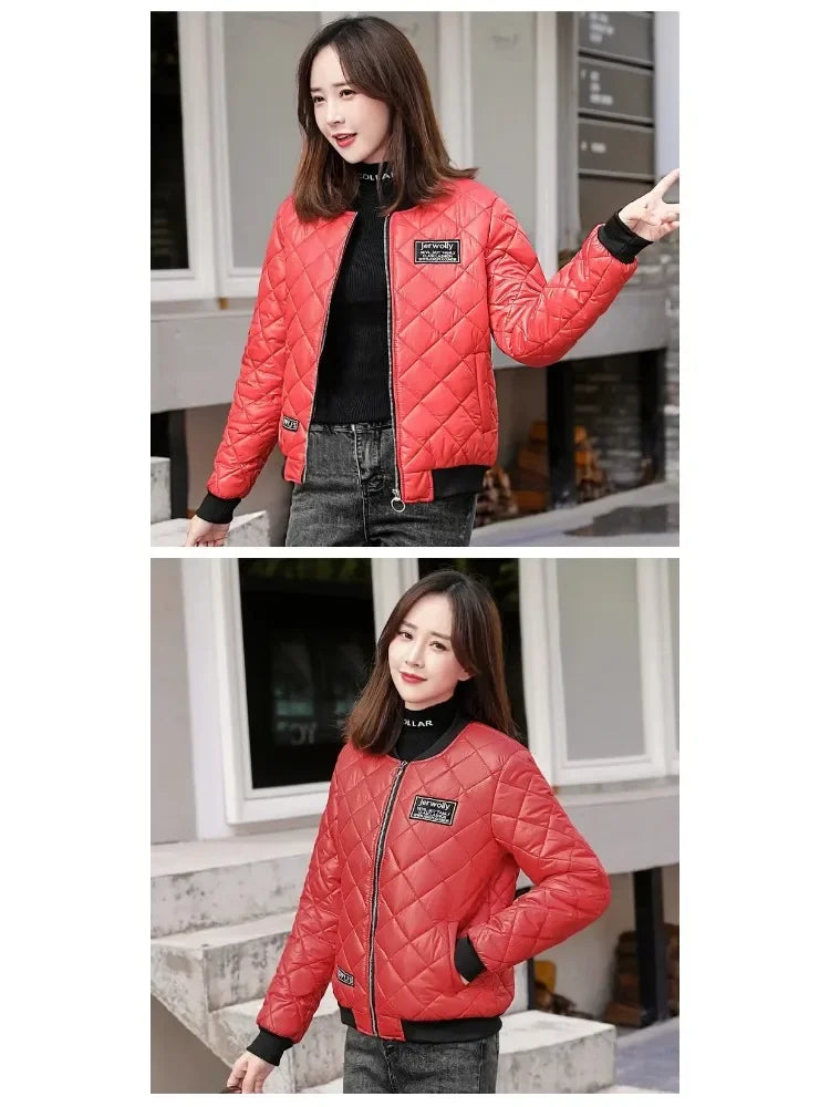 2025 Harajuku Autumn Winter New Jackets Women Female Bomber Jecket Autumn Winter Lady Down Short Rhombus Pattern Coat