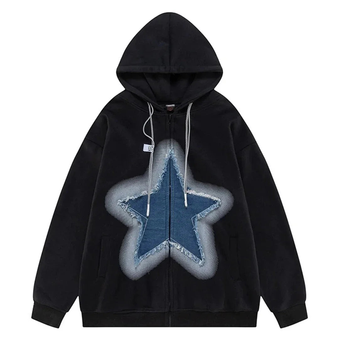 Star Hoodie Vintage Black