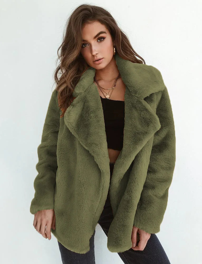 European and American Style Fashion Female Faux Fur Coats Solid Color Turn-down Collar Sexy Lady Fur Jackets Women's Outerwear