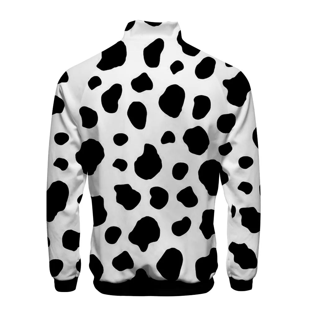 Black and White Cow Pattern Jackets Men Winter Fashion Sweatshirts Warm Casual Long Sleeve Women Jacket Uniform Coat