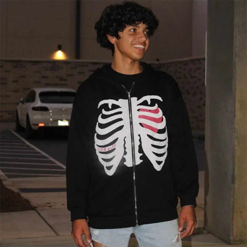 Black Skeleton Hoodie Zipper