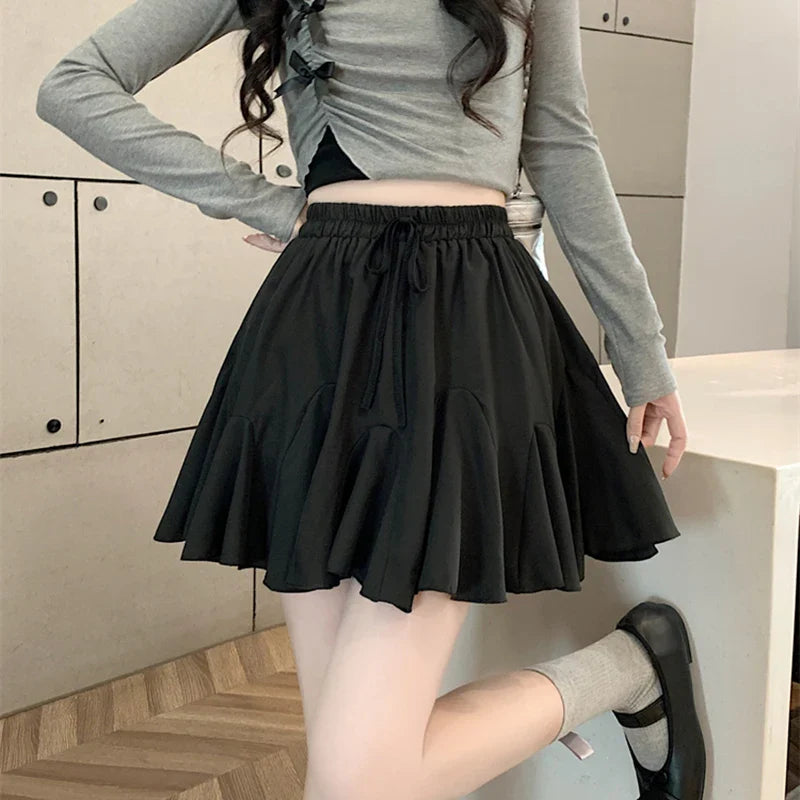 GIDYQ Ruffle Mini Skirt Women Korean Fashion Sweet Kawaii Short Skirt Summer High Waist Pleated Ladies Ball Gown New