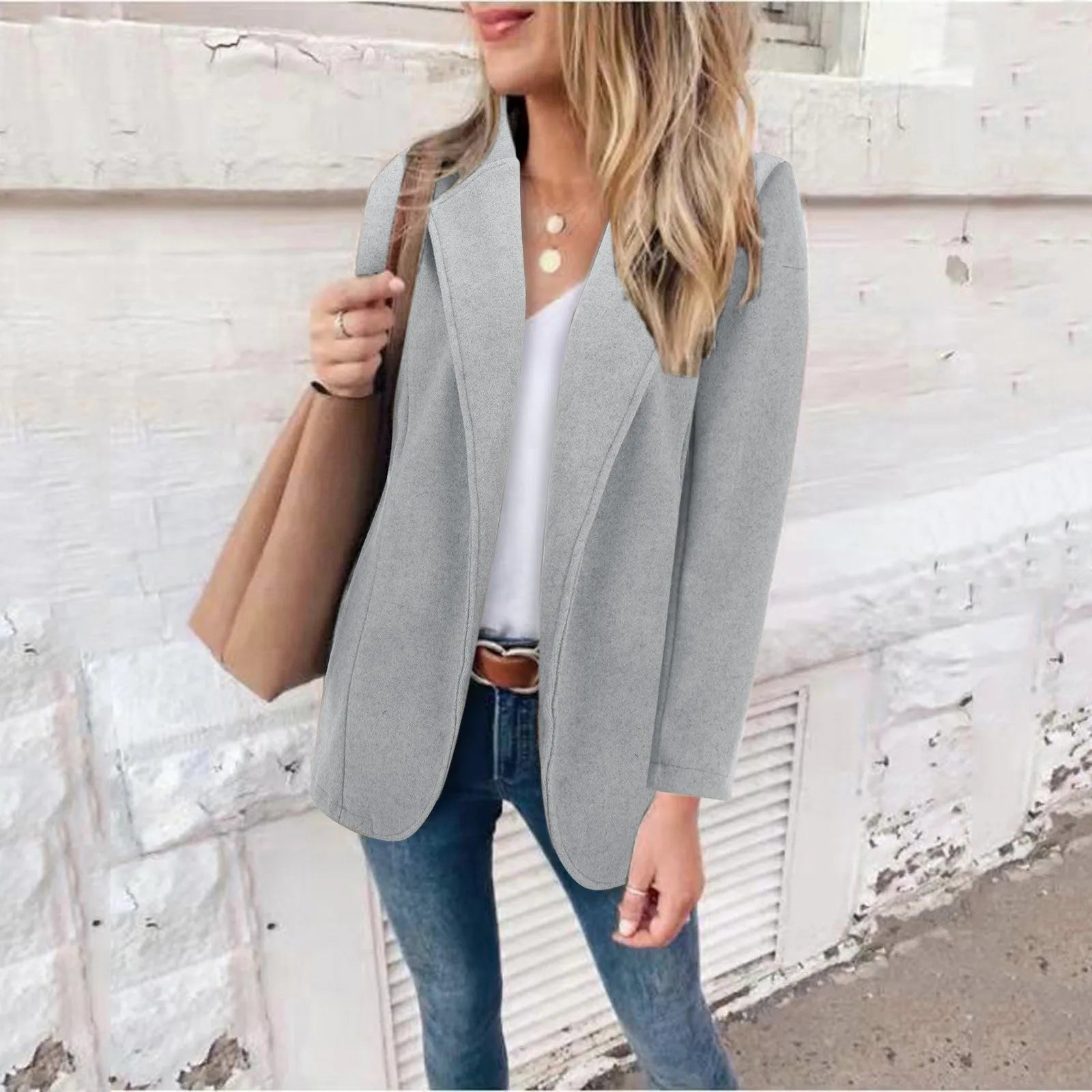 Black Blazer Jackets Women Spring Auutmn Long Sleeve Lapel Woolen Cotas Korean Elegance Loose Casual Versatility Cardigan