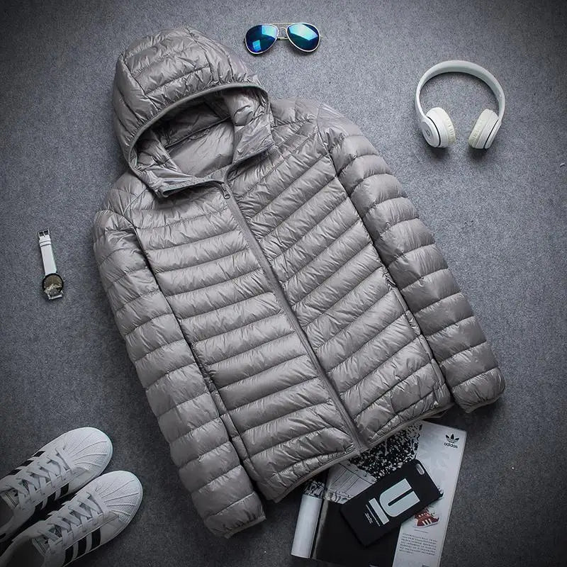 Autumn and Winter New Light Down Cotton Jacket Men's Hooded Stand Collar Short Light Young and Middle-aged Men's Coat