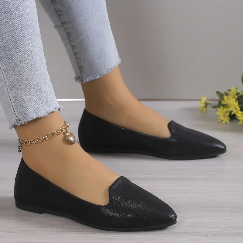 Fashion Slip on Loafers Breathable Stretch Ballet Shallow Flats Women Soft Bottom Pointed Toe Boat Shoes plus size 43