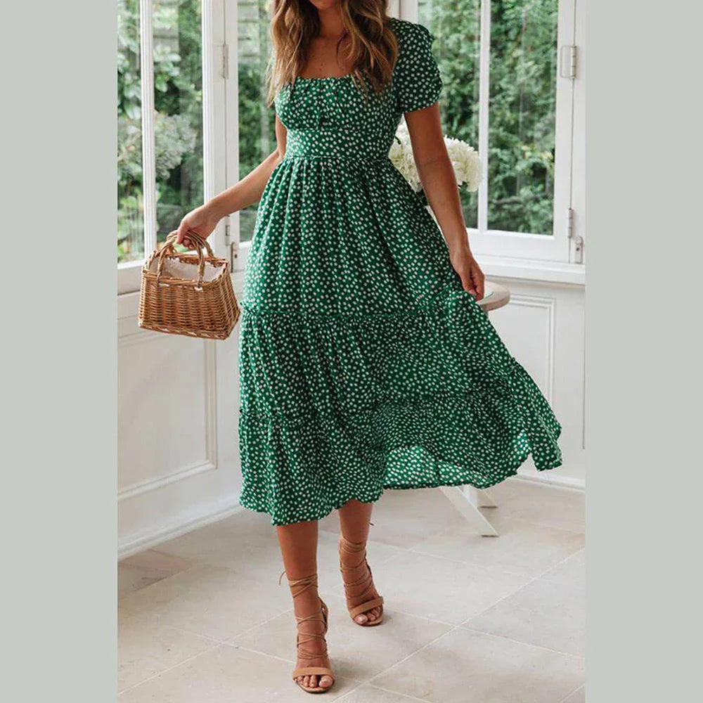 Beach Floral Dress for Women Clothing Summer Vacation Casual Short Sleeve Slim Fit Long Dress Female Sexy Bohemian Dress