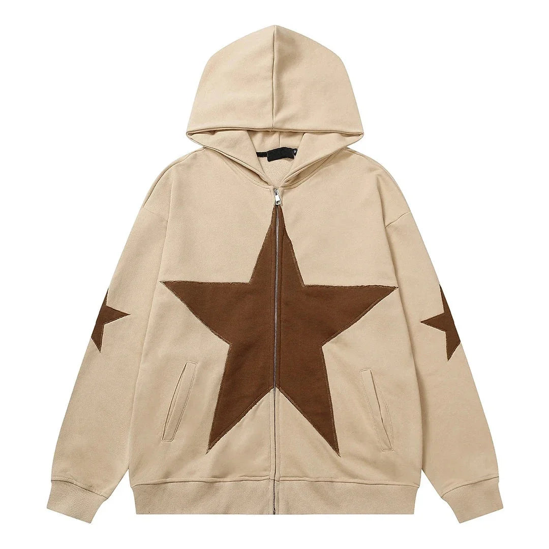 Star Print Zip Up Hoodie