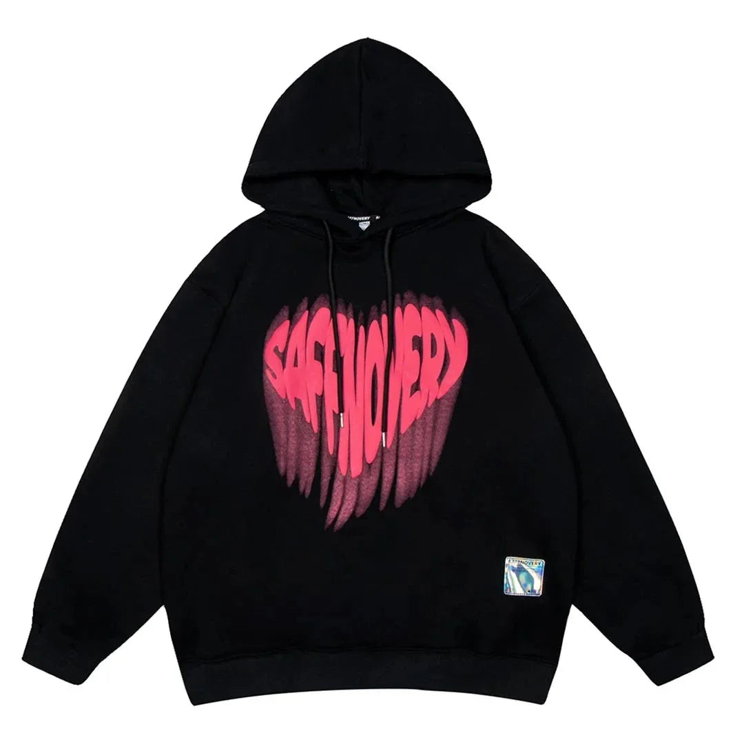 Black Heart Print Hoodie