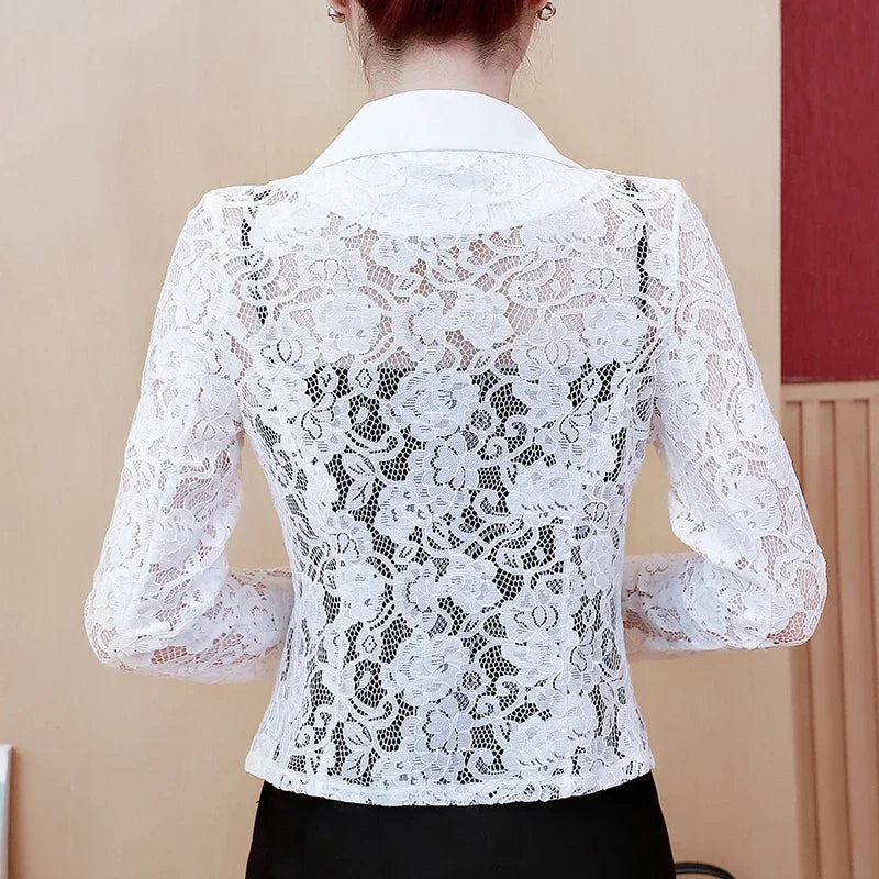 Fashion Jacket Women Long Sleeve V-Neck Office Lady Black White Women Jacket Lace Long Sleeve Slim Jacket Coat Women D105