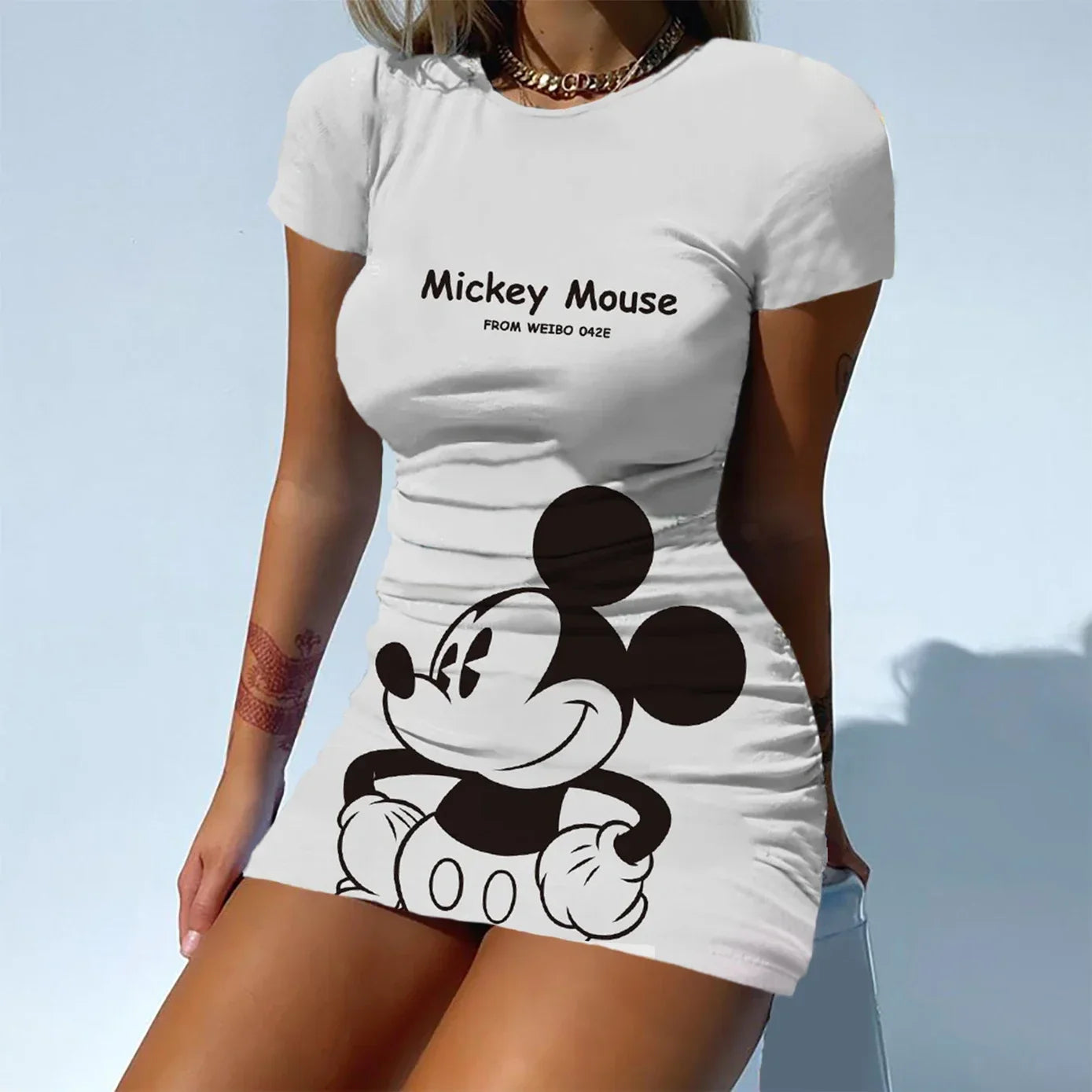 Disney Brand Mickey and Minnie Dresses Fashion Skinny Dresses Sexy Short Sleeves Summer Elegant Dresses For Women Waisted Party