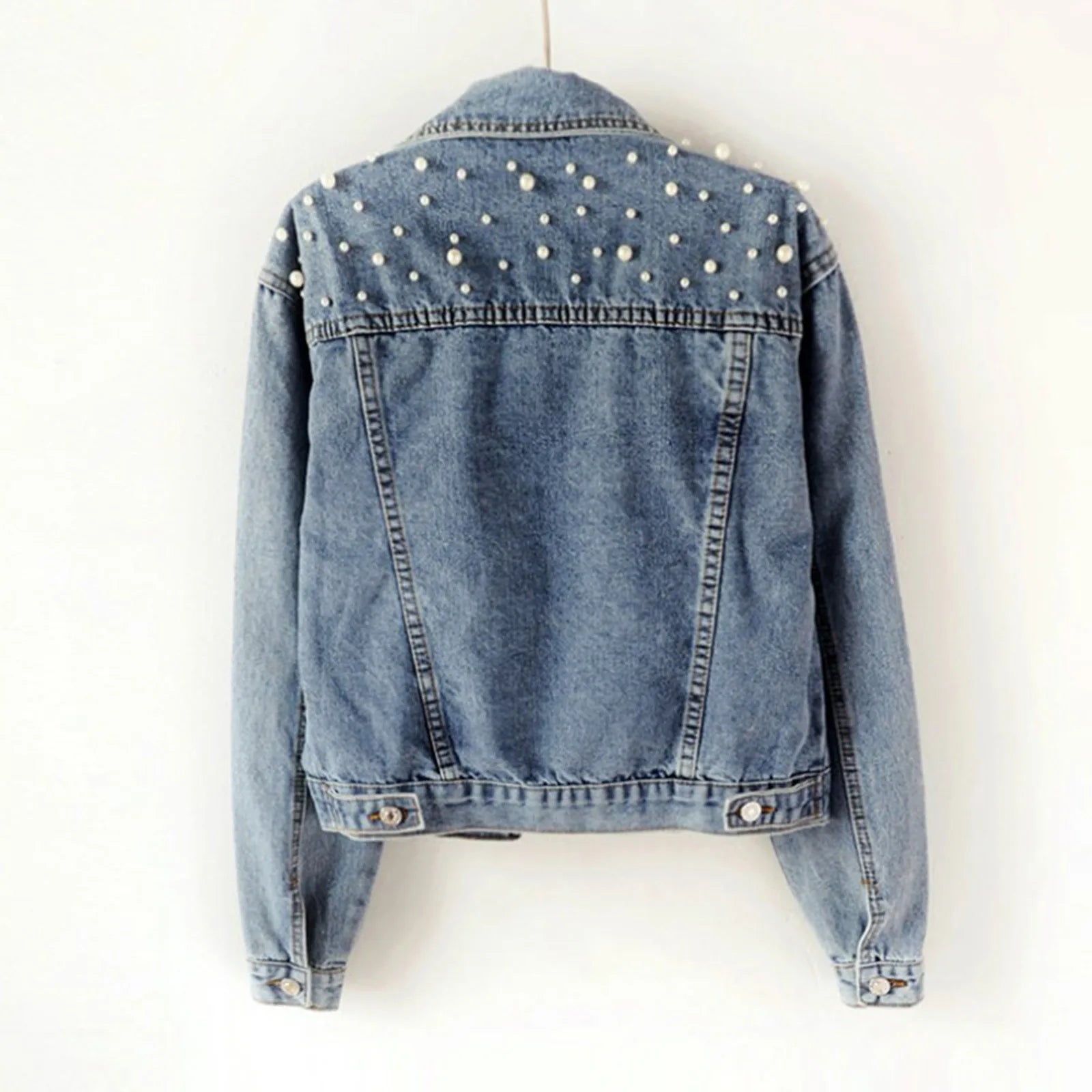 Autumn Denim Jacket Coat Women Beading Loose Overcoat Jeans Jacket Basic Coats Streetwear Long Sleeve Casual Outerwear