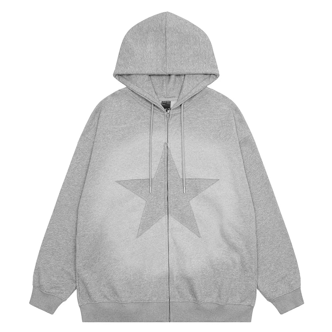 Gray Zip Up Hoodie Star