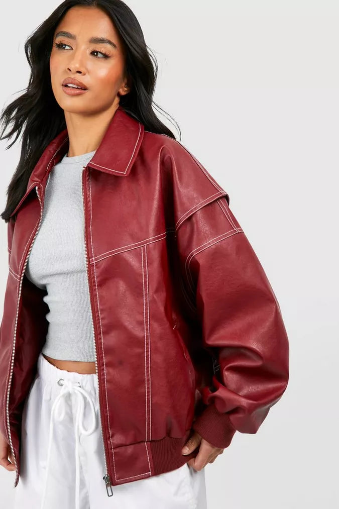 Amelia™ - Classic Oversized PU Bomber Jacket