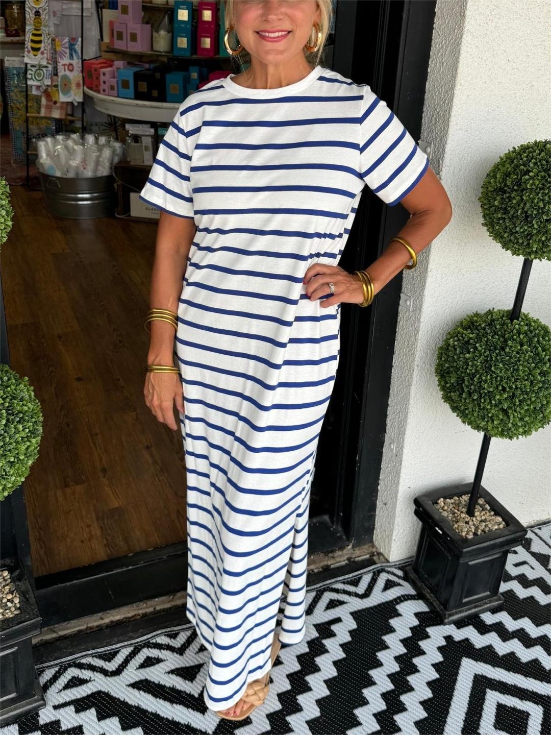 Women's Striped T-Shirt Dress With Pockets