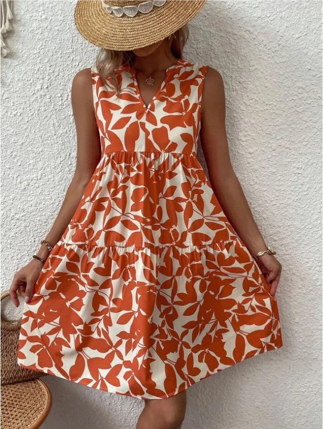 Women's Fashion Loose V-neck Printed Dress