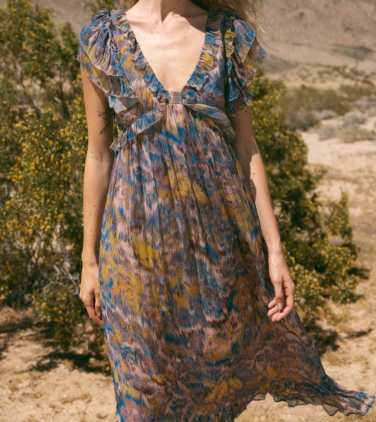 Printed Short Sleeved Maxi Dress