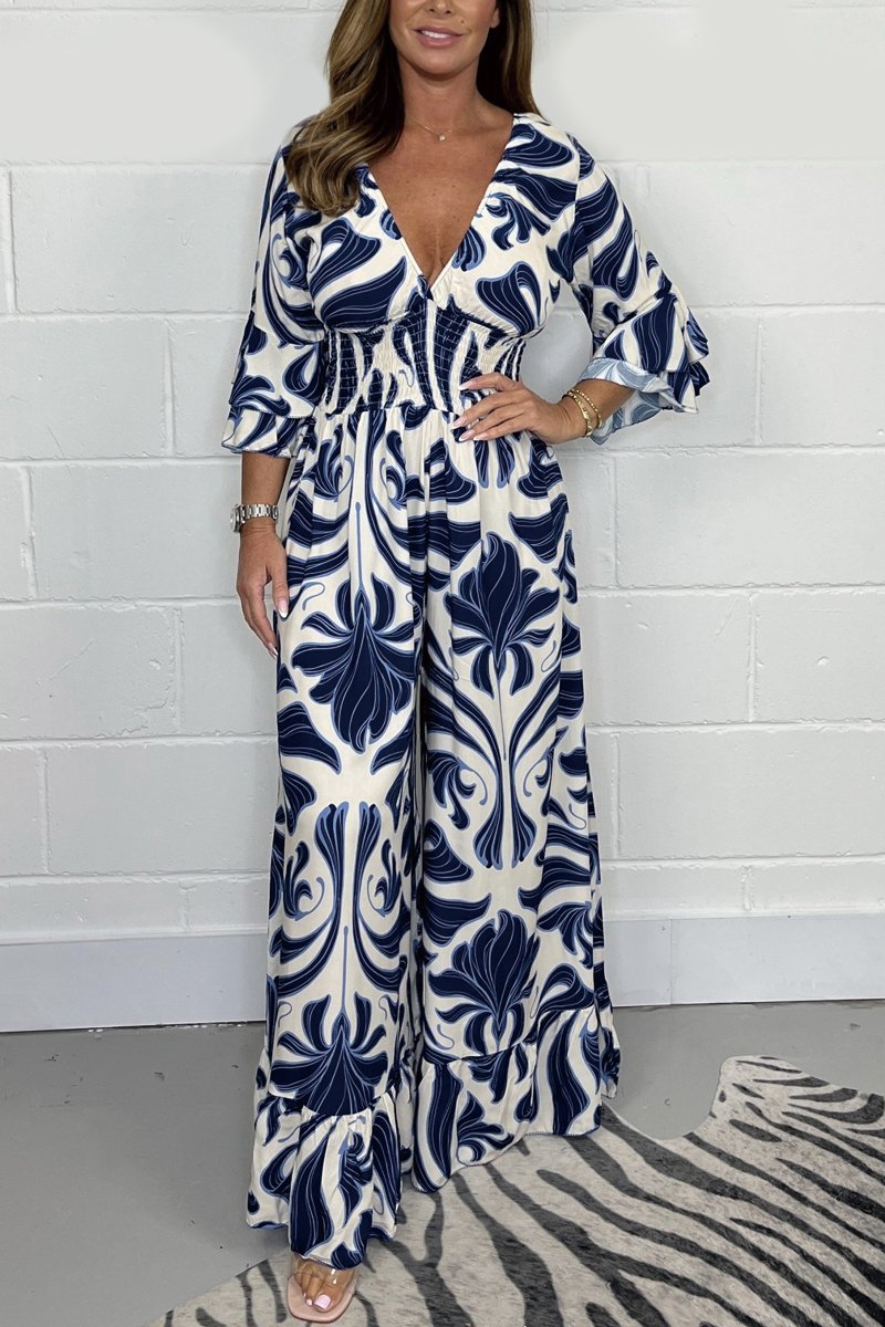 V-neck printed jumpsuit