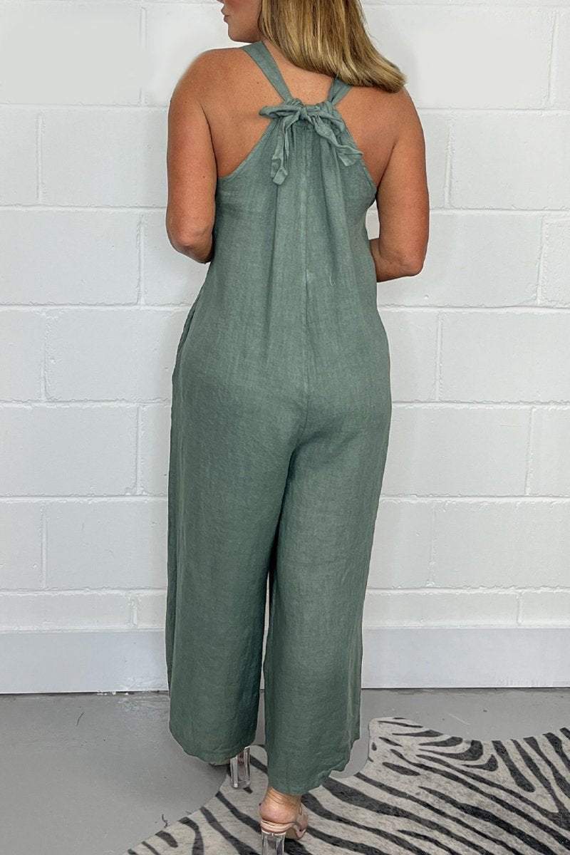 Casual solid color lace-up jumpsuit