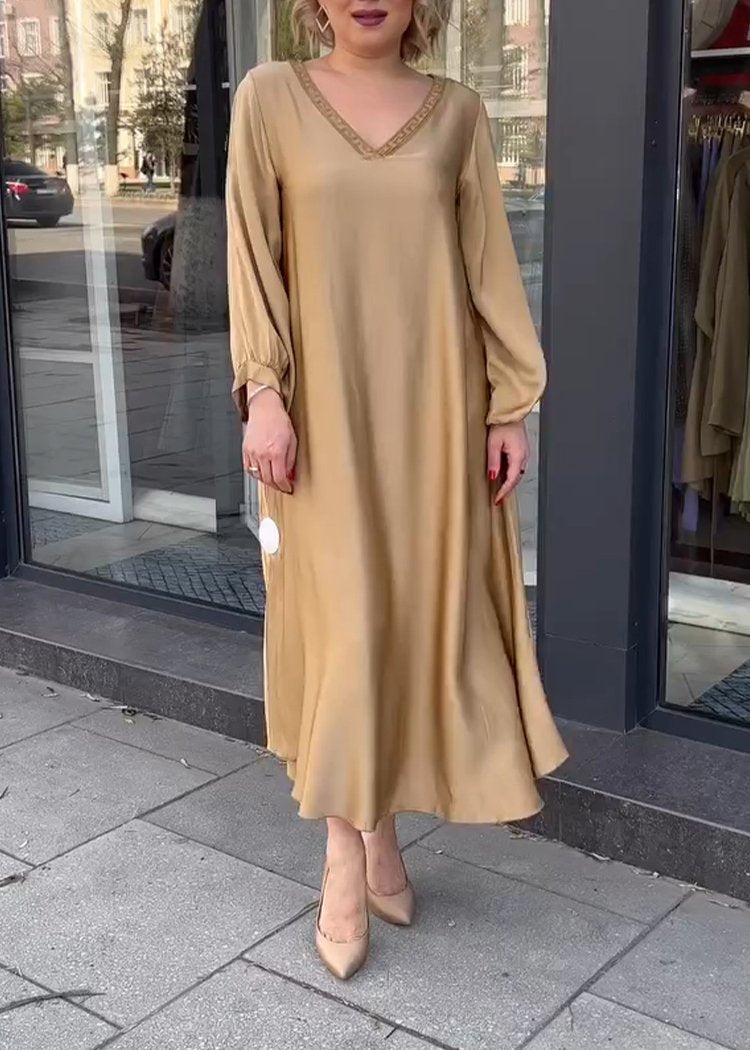 Satin V-neck Loose Dress