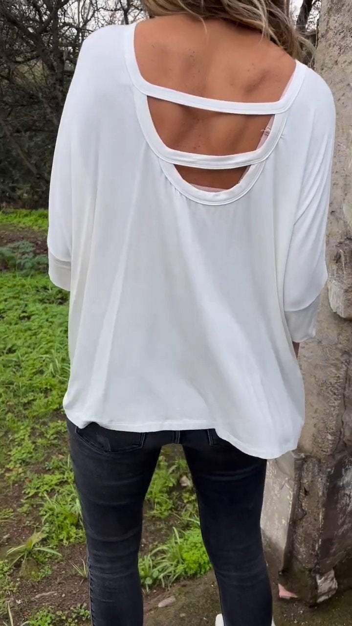 Round Neck, Half Sleeve, Open Back Top