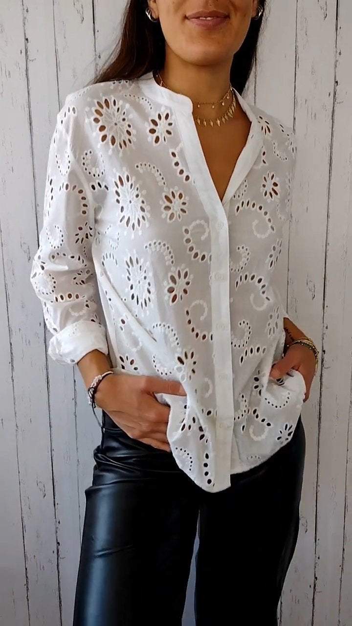 Cotton and Linen Hollow Shirt