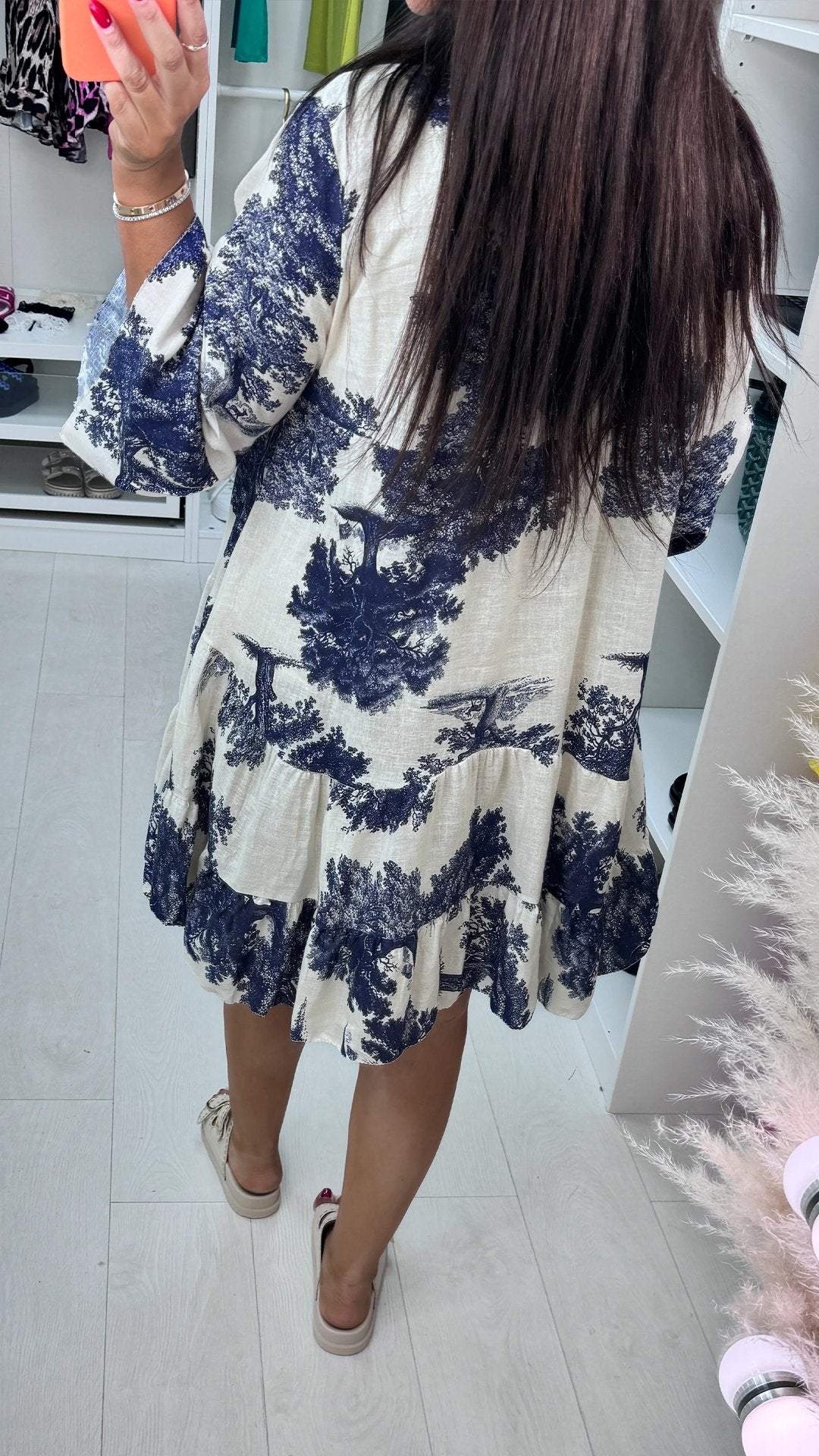 V-neck Printed Dress with Half Sleeves