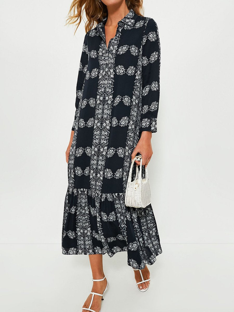 Floral Print Long Sleeve Maxi Shirt Dress