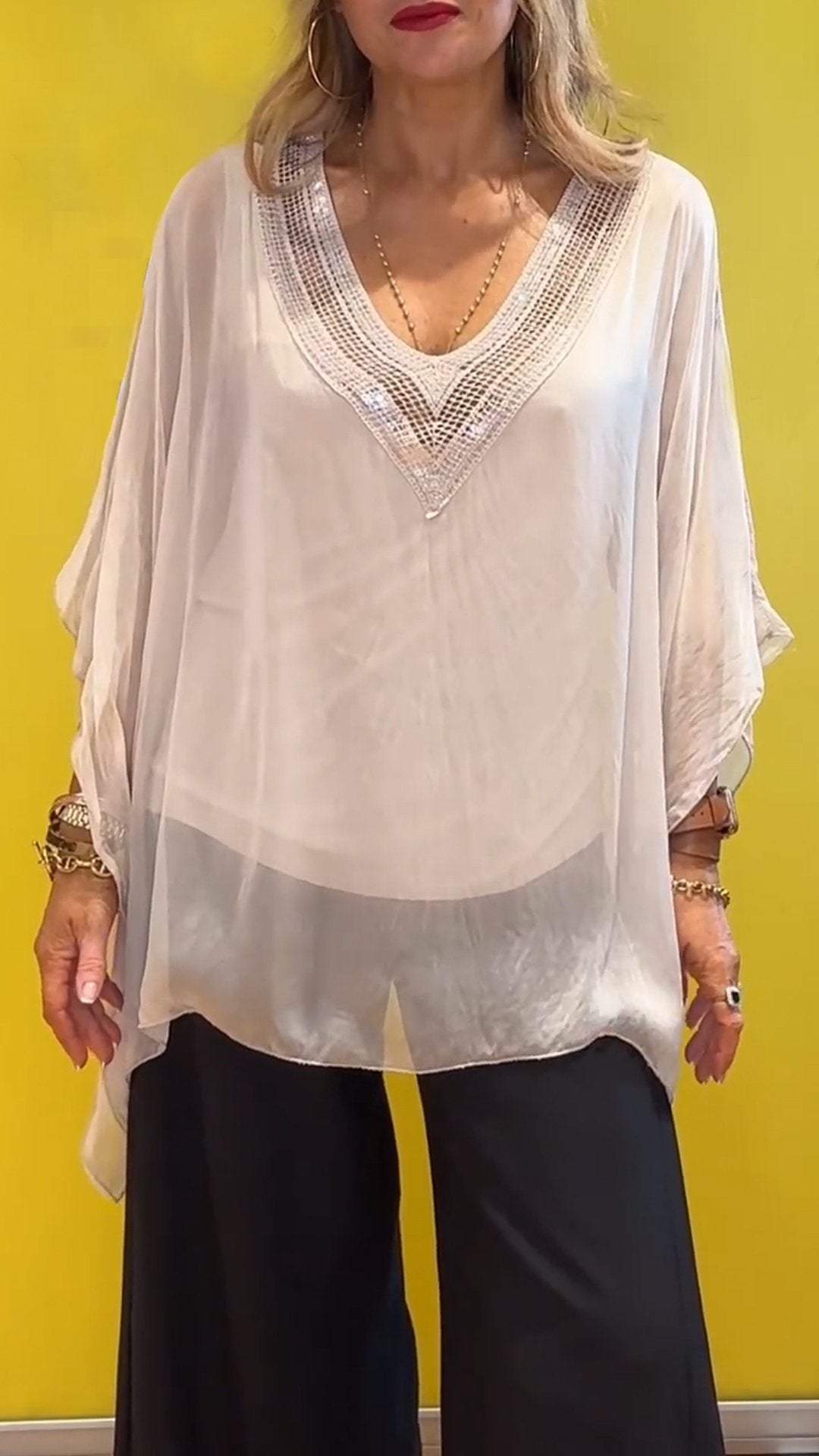 V-neck Chiffon Long-sleeved Top