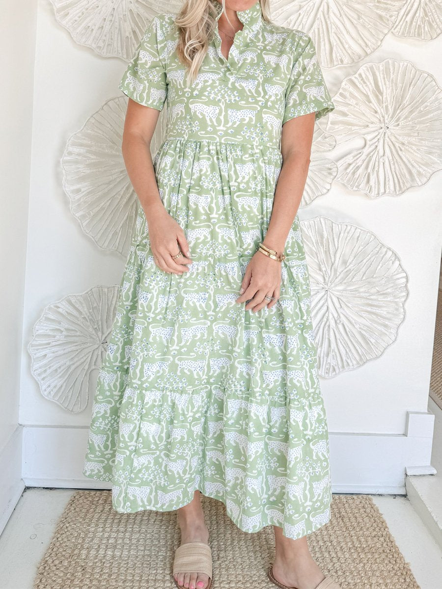 Printed Short Sleeve Maxi Dress