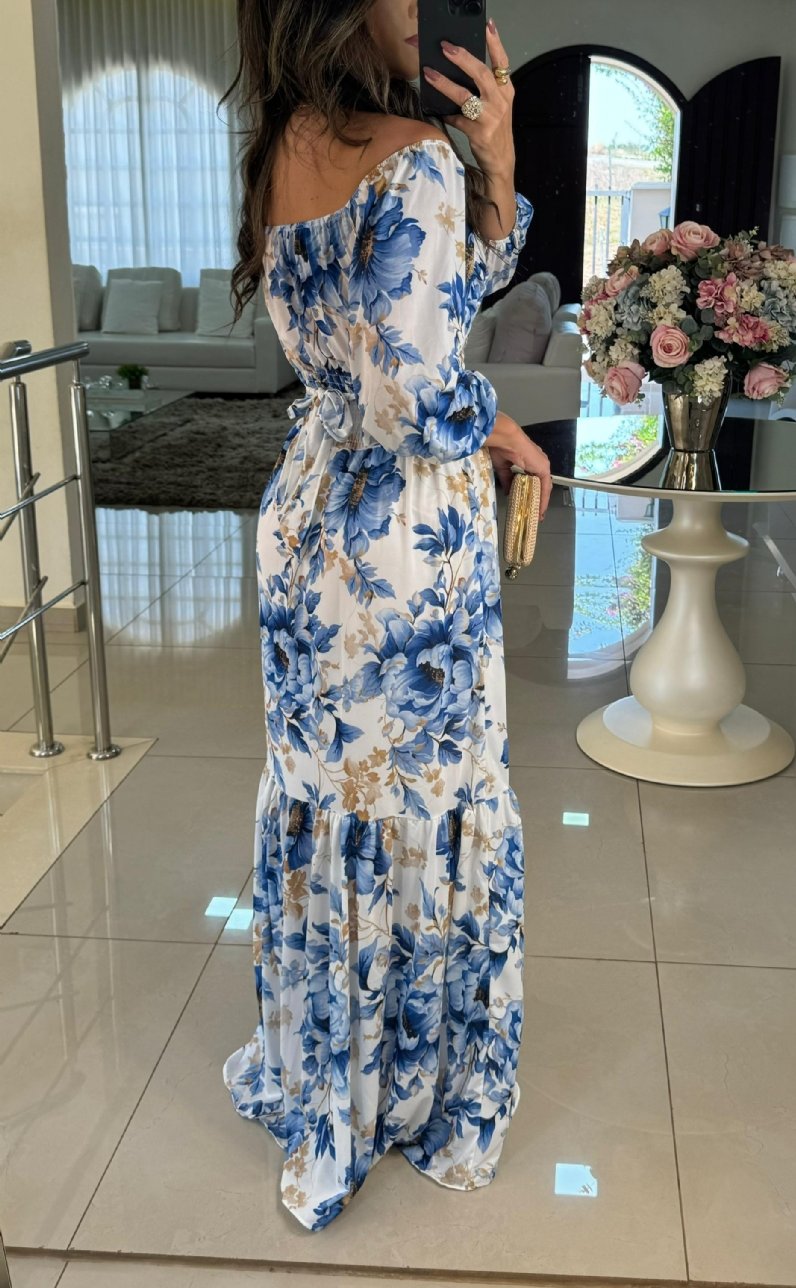 Blue Floral Printed Maxi Dress