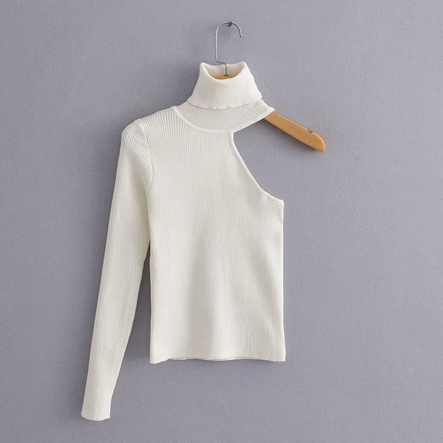 ASYMMETRIC HIGH NECK SWEATER