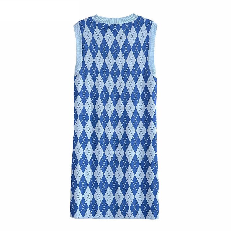 ARGYLE KNIT MINI DRESS