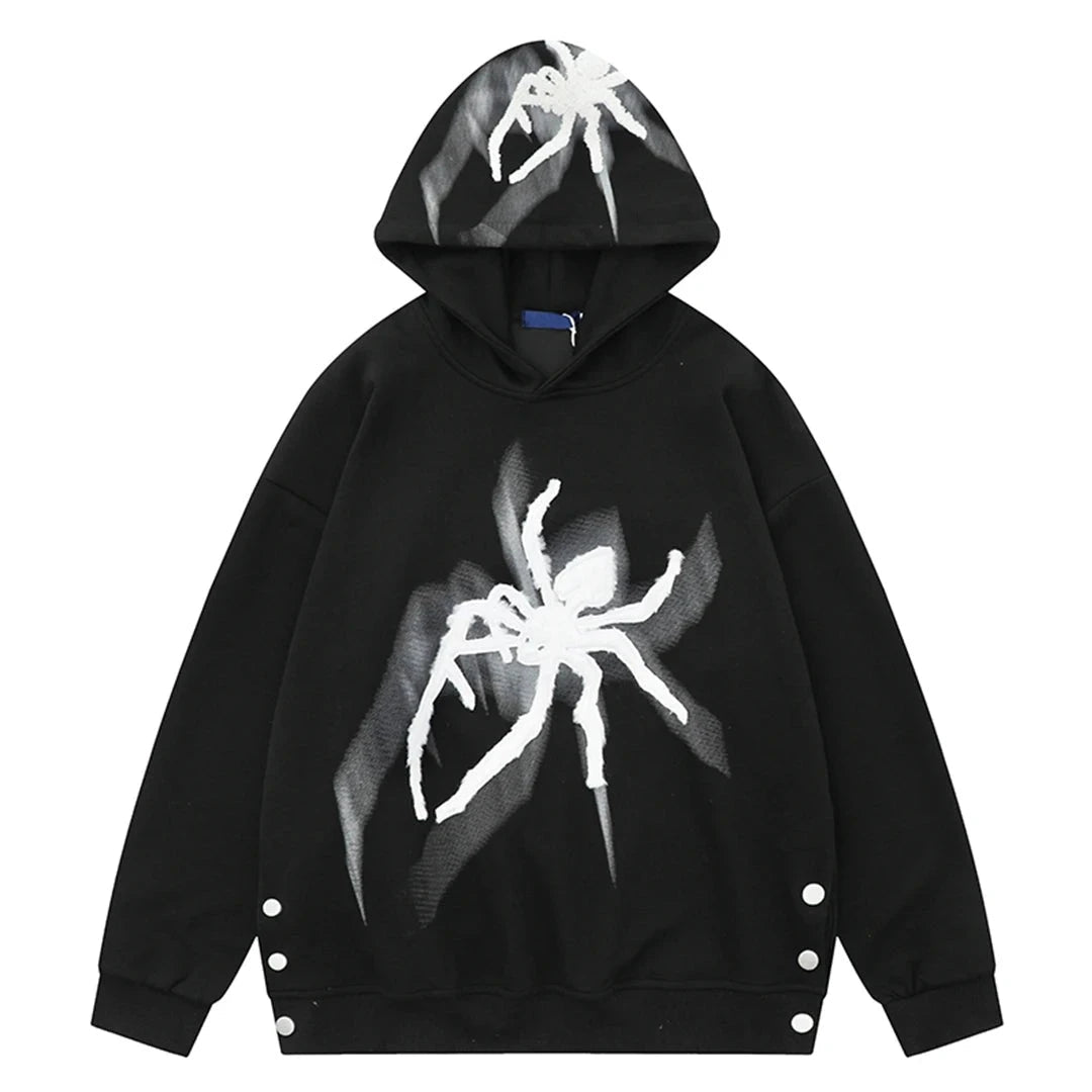 Spider Embroidery Hoodie Black