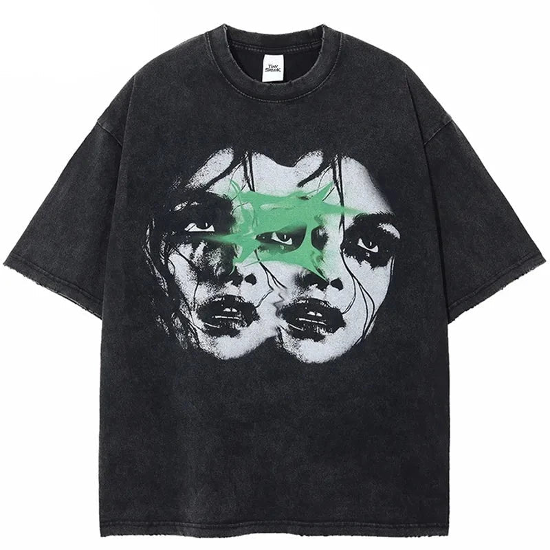 Tshirt Washed Black Double Faces